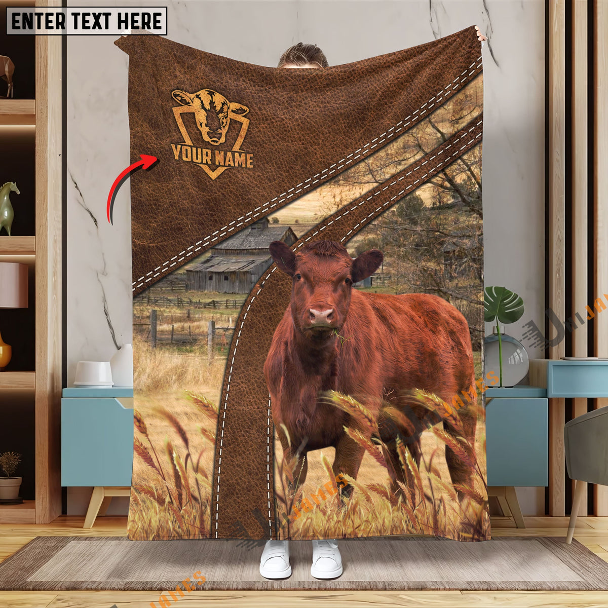 Personalized Name Red Angus Brown Blanket