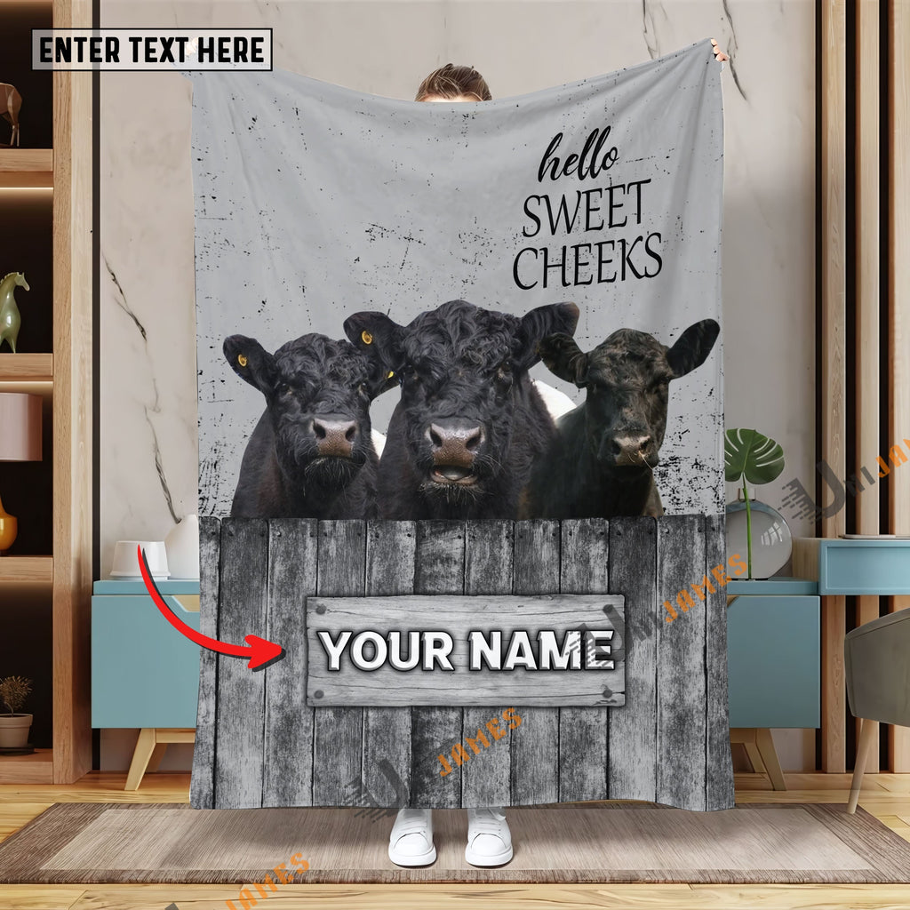 Personalized Name Belted Galloway Hello Sweet Cheeks Pattern Blanket