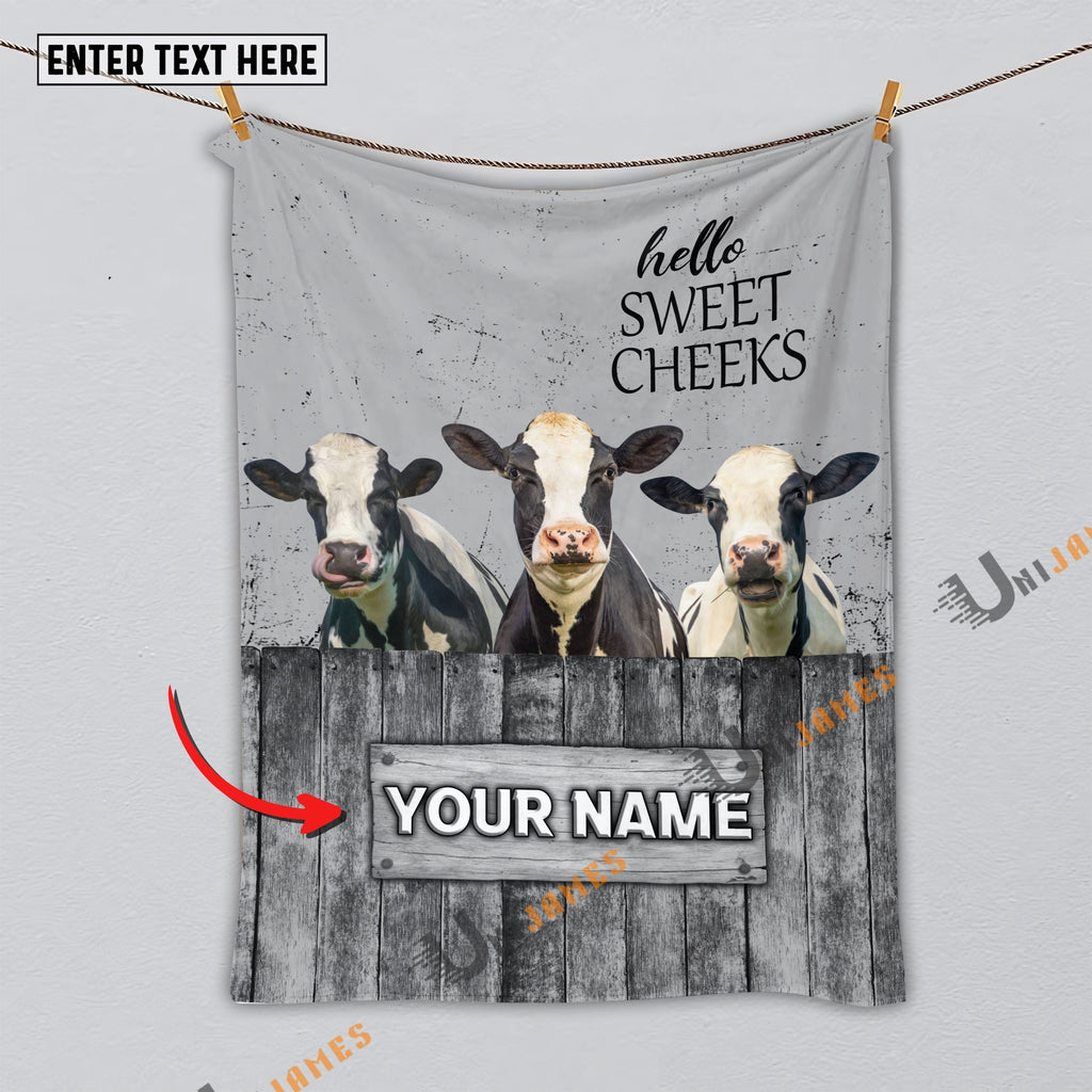 Personalized Name Holstein Hello Sweet Cheeks Pattern Blanket