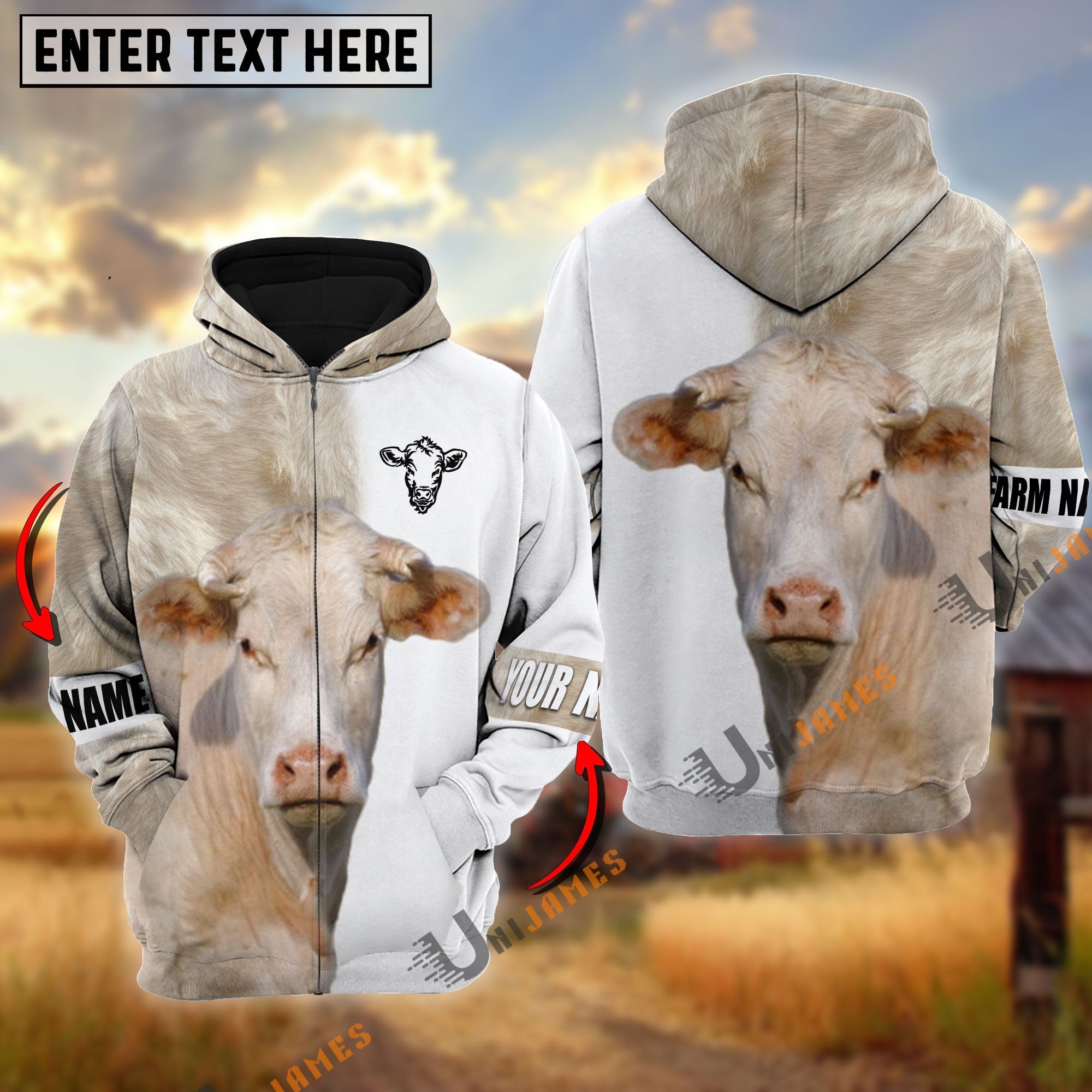 Charolais Cattle And White Personalized Name Shirt