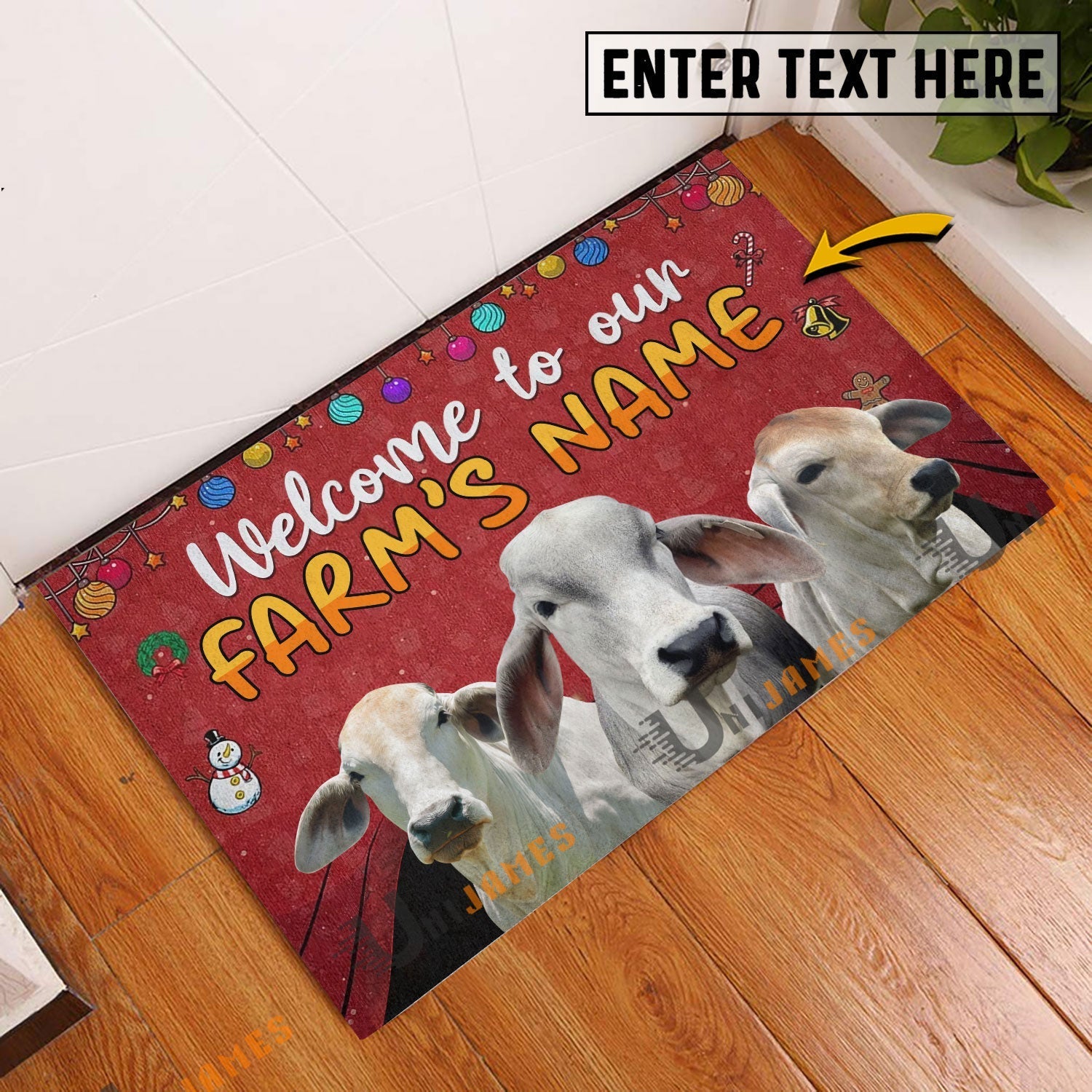 Brahman Christmas Custom Name Doormat