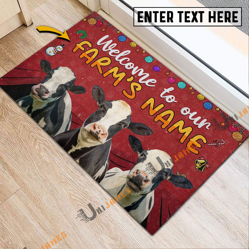 Holstein Christmas Custom Name Doormat
