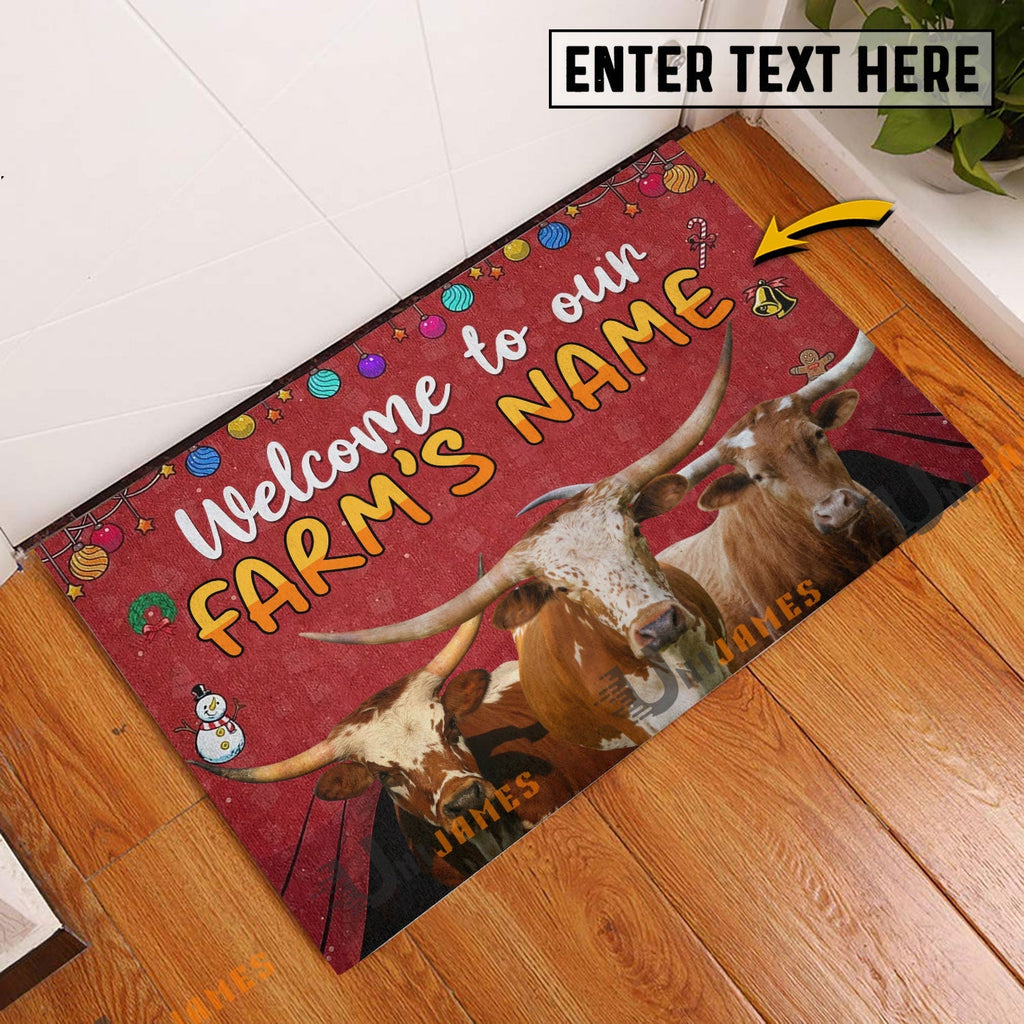 Texas Longhorn Christmas Custom Name Doormat