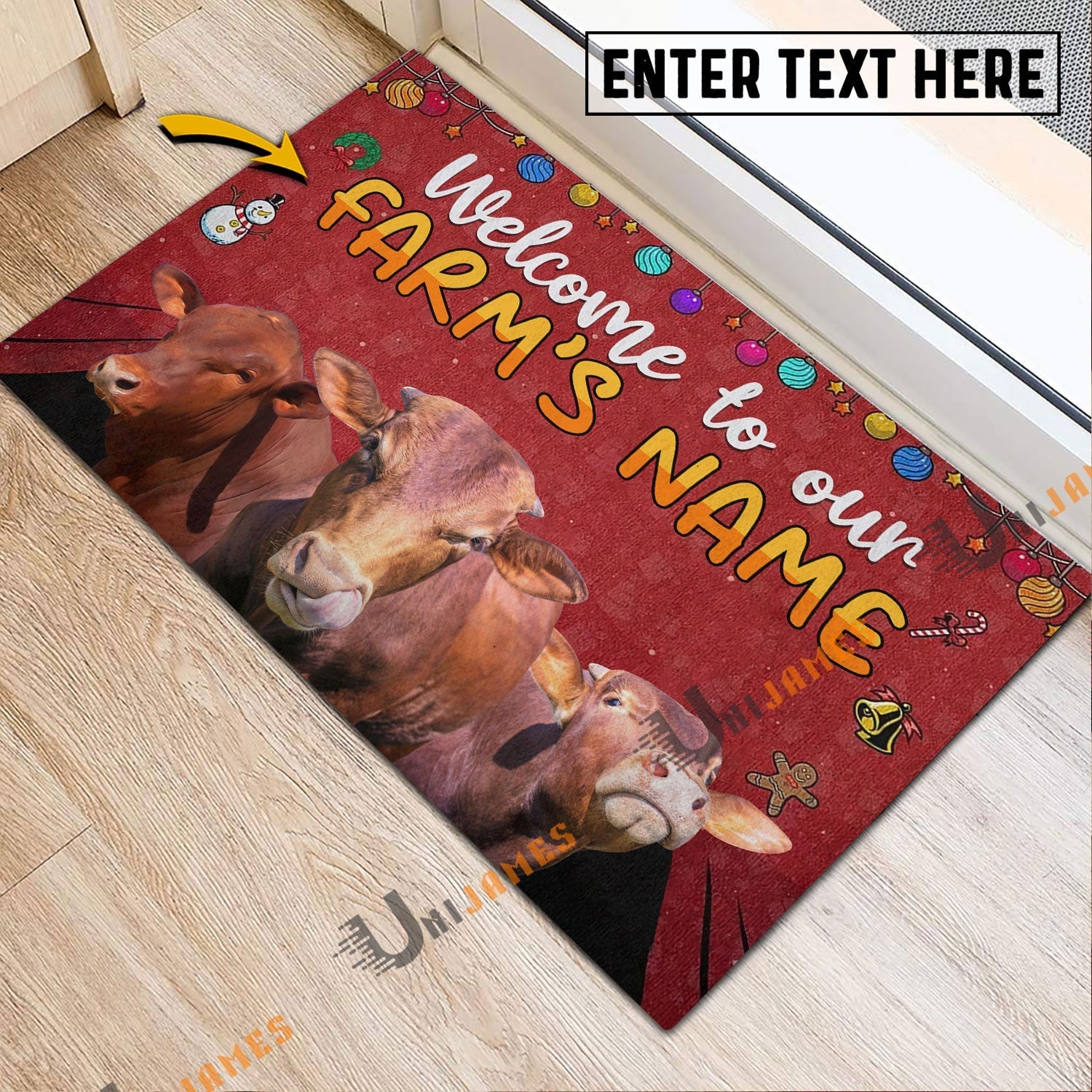Beefmaster Christmas Custom Name Doormat