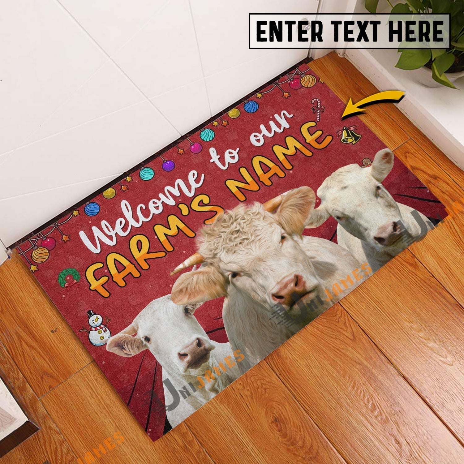 Charolais Christmas Custom Name Doormat