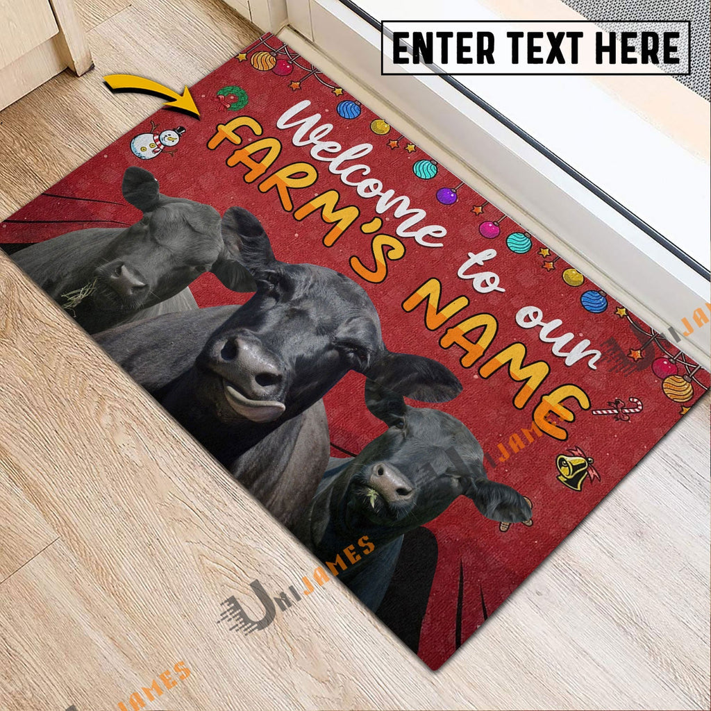 Black Angus Christmas Custom Name Doormat