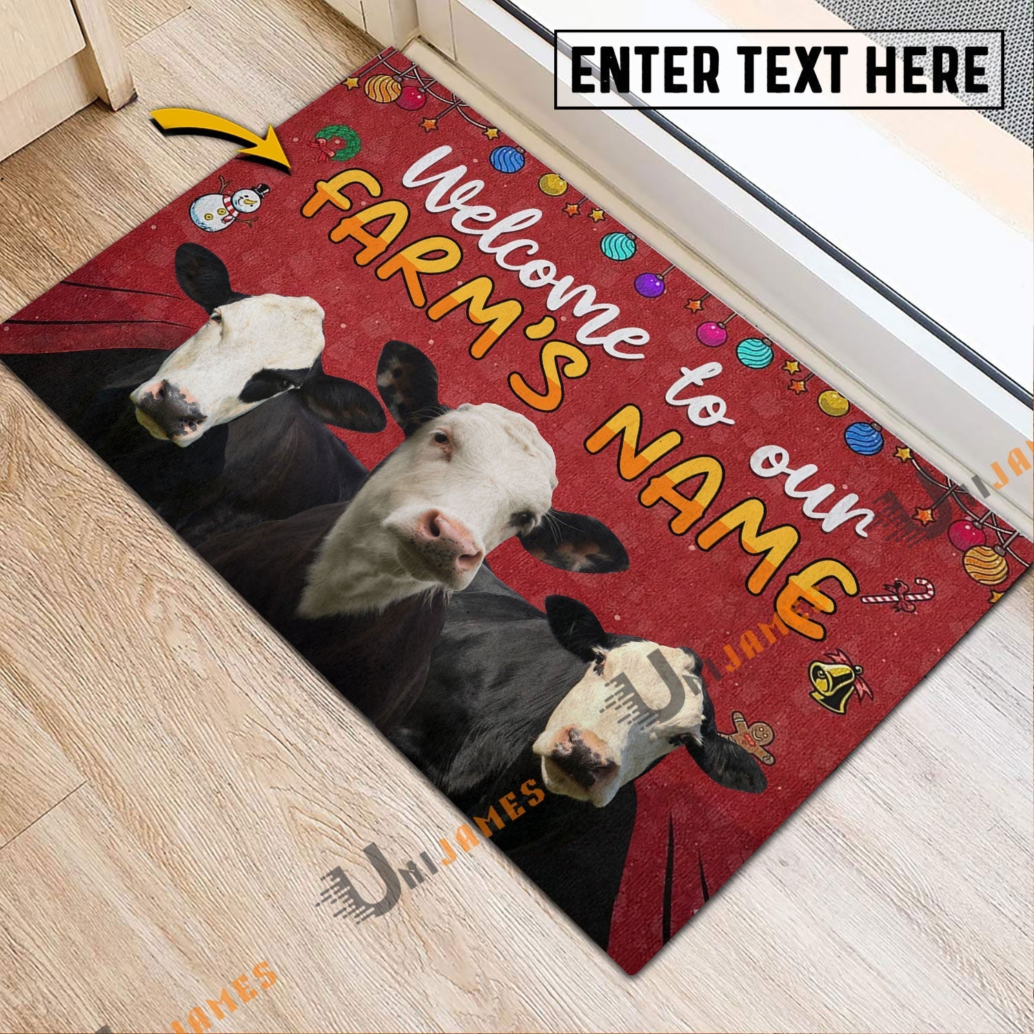 Black Baldy Christmas Custom Name Doormat