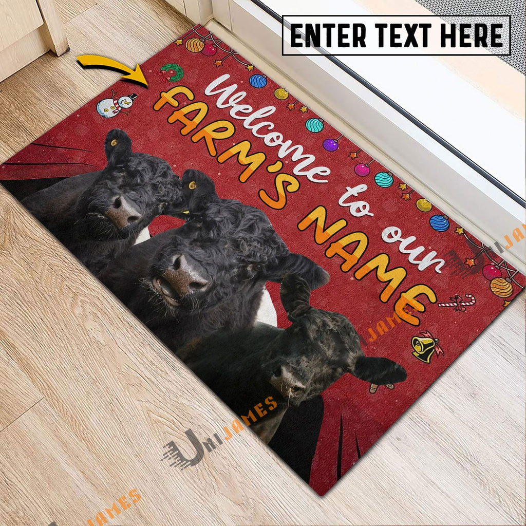 Belted Galloway Christmas Custom Name Doormat