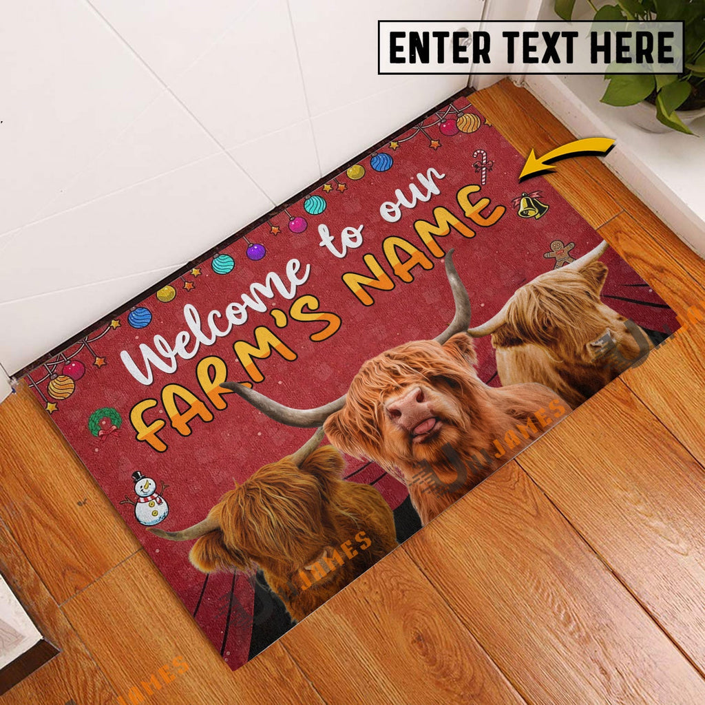 Highland Christmas Custom Name Doormat