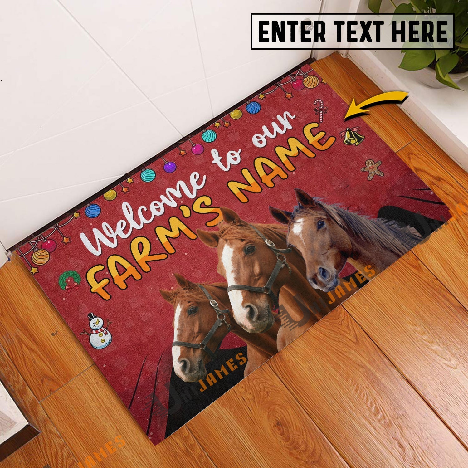 Horse Christmas Custom Name Doormat
