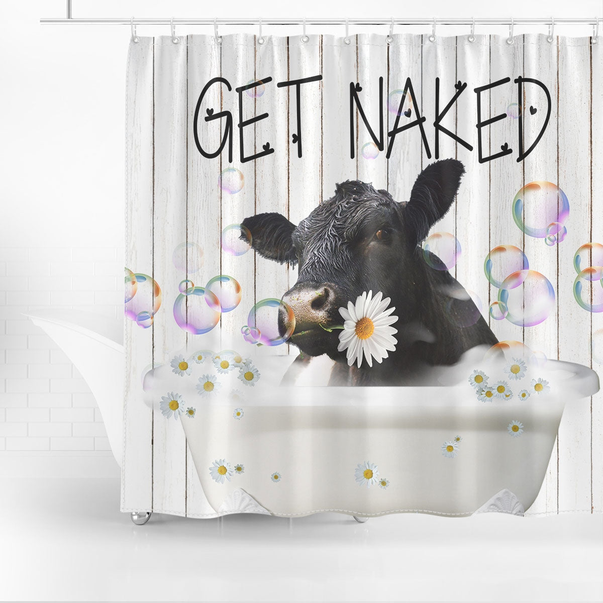 Belted Galloway Get Naked Daisy Shower Curtain