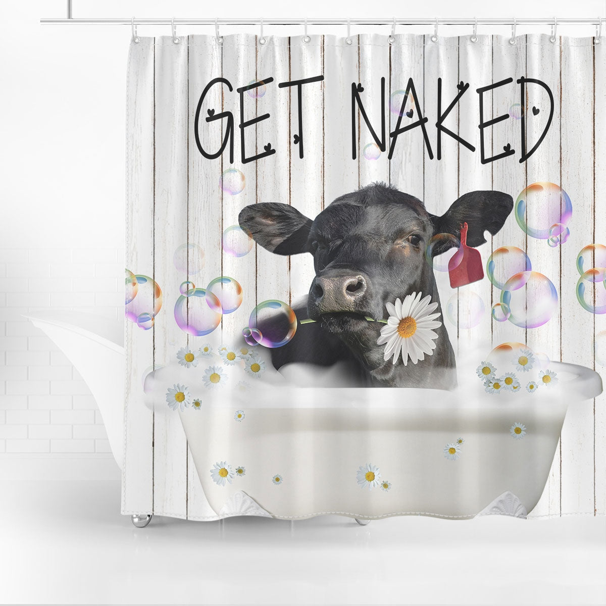 Black Angus Get Naked Daisy Shower Curtain
