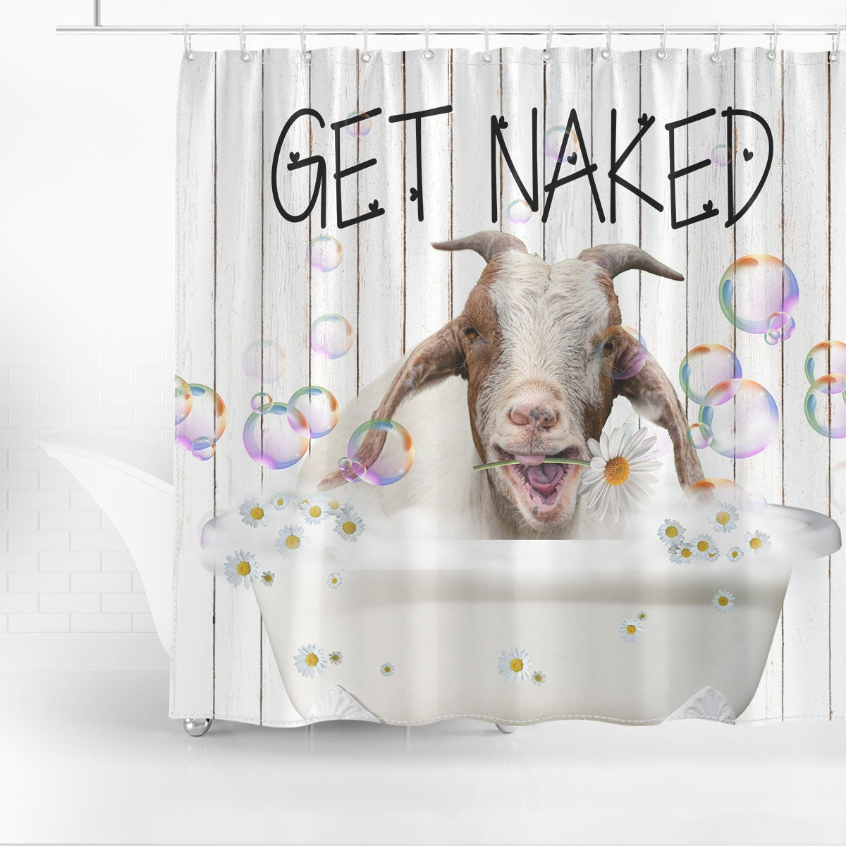 Goat Get Naked Daisy Shower Curtain