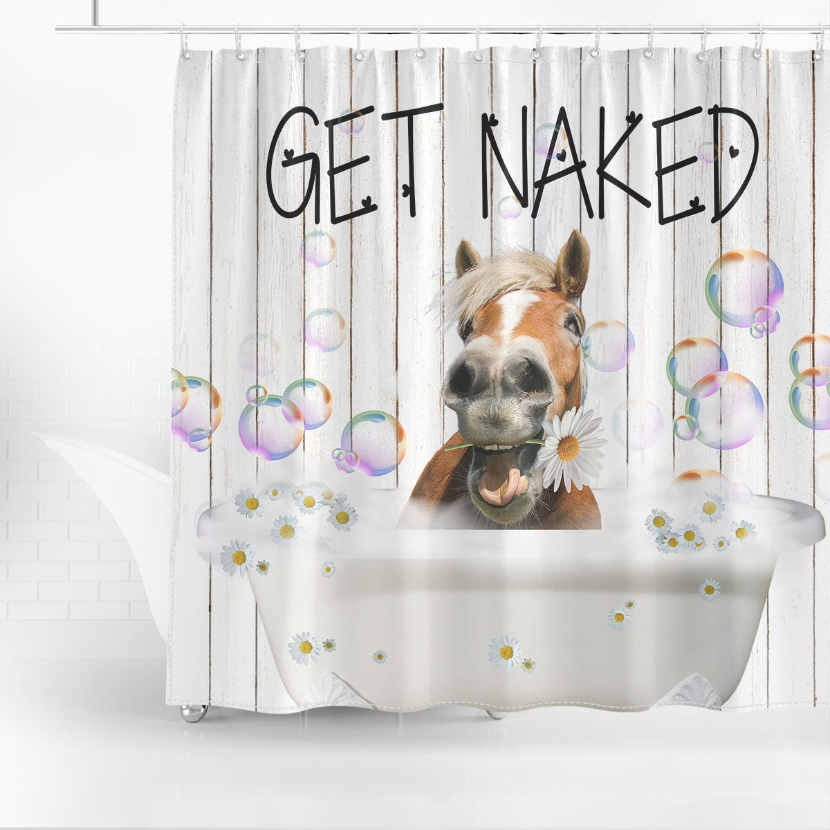 Horse Get Naked Daisy Shower Curtain