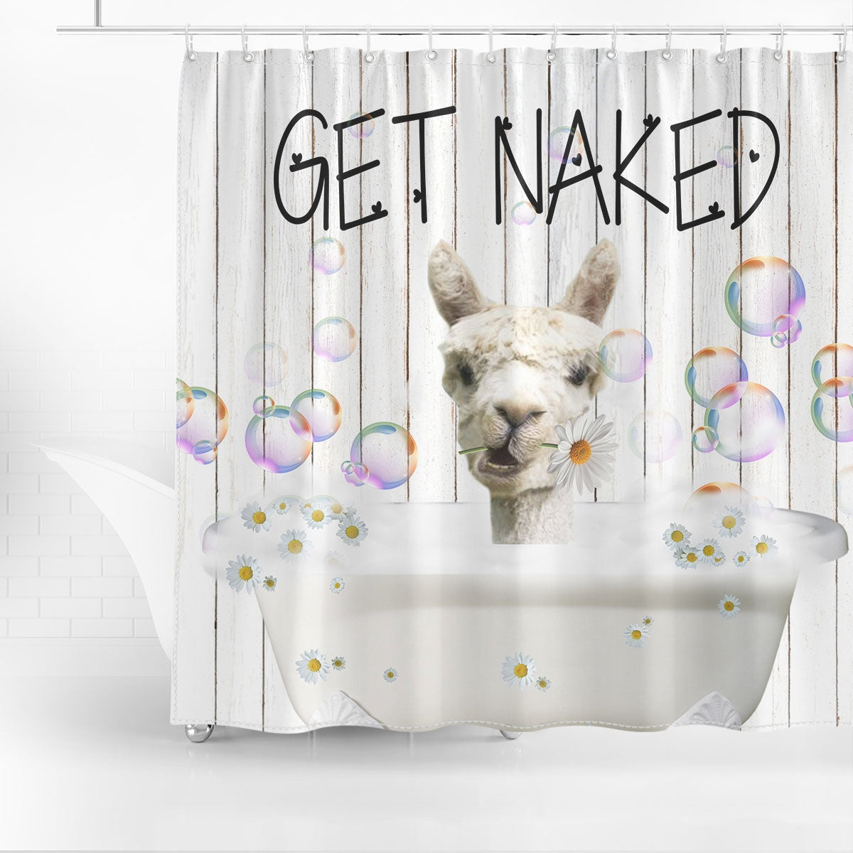 Llama Get Naked Daisy Shower Curtain