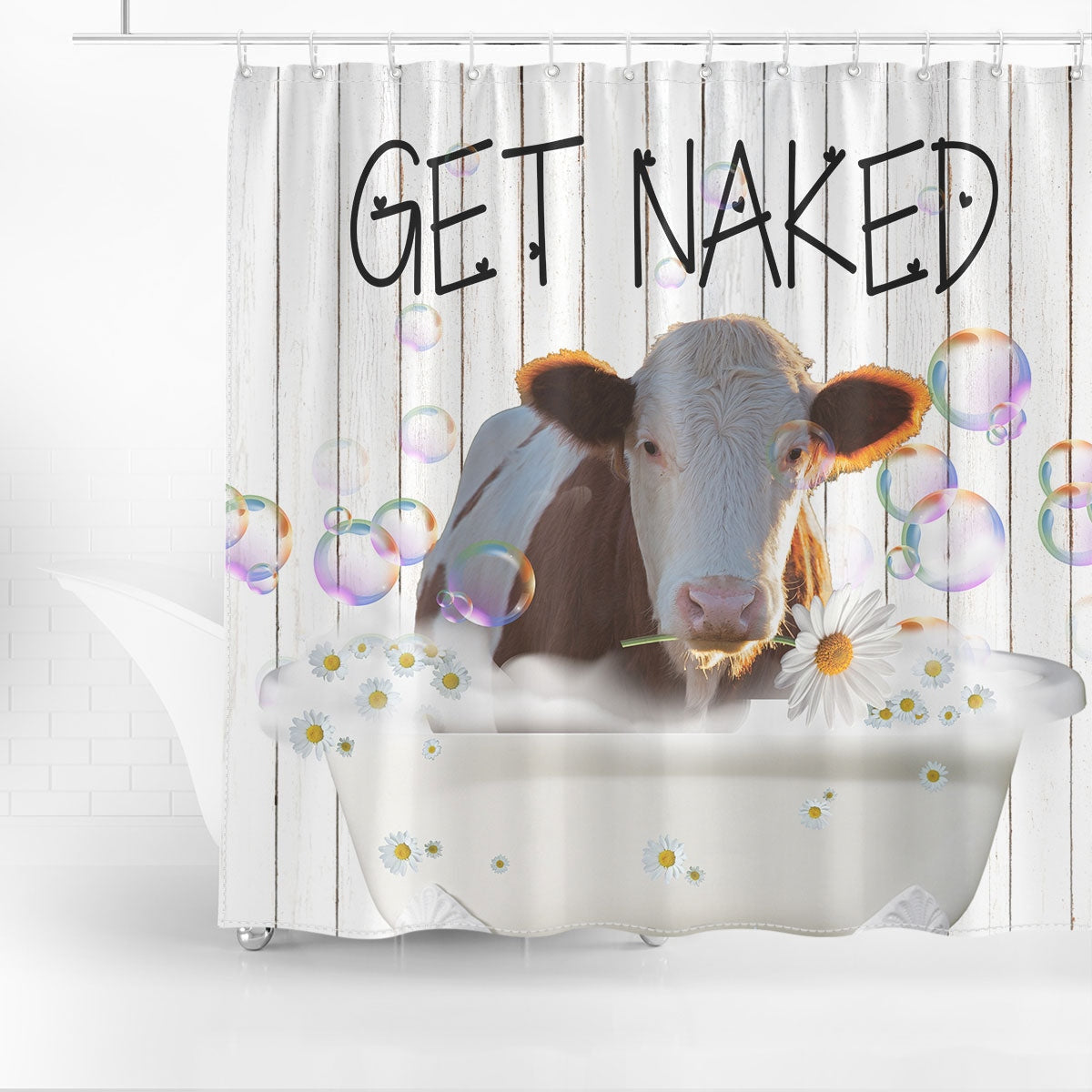 Maine Anjou Get Naked Daisy Shower Curtain