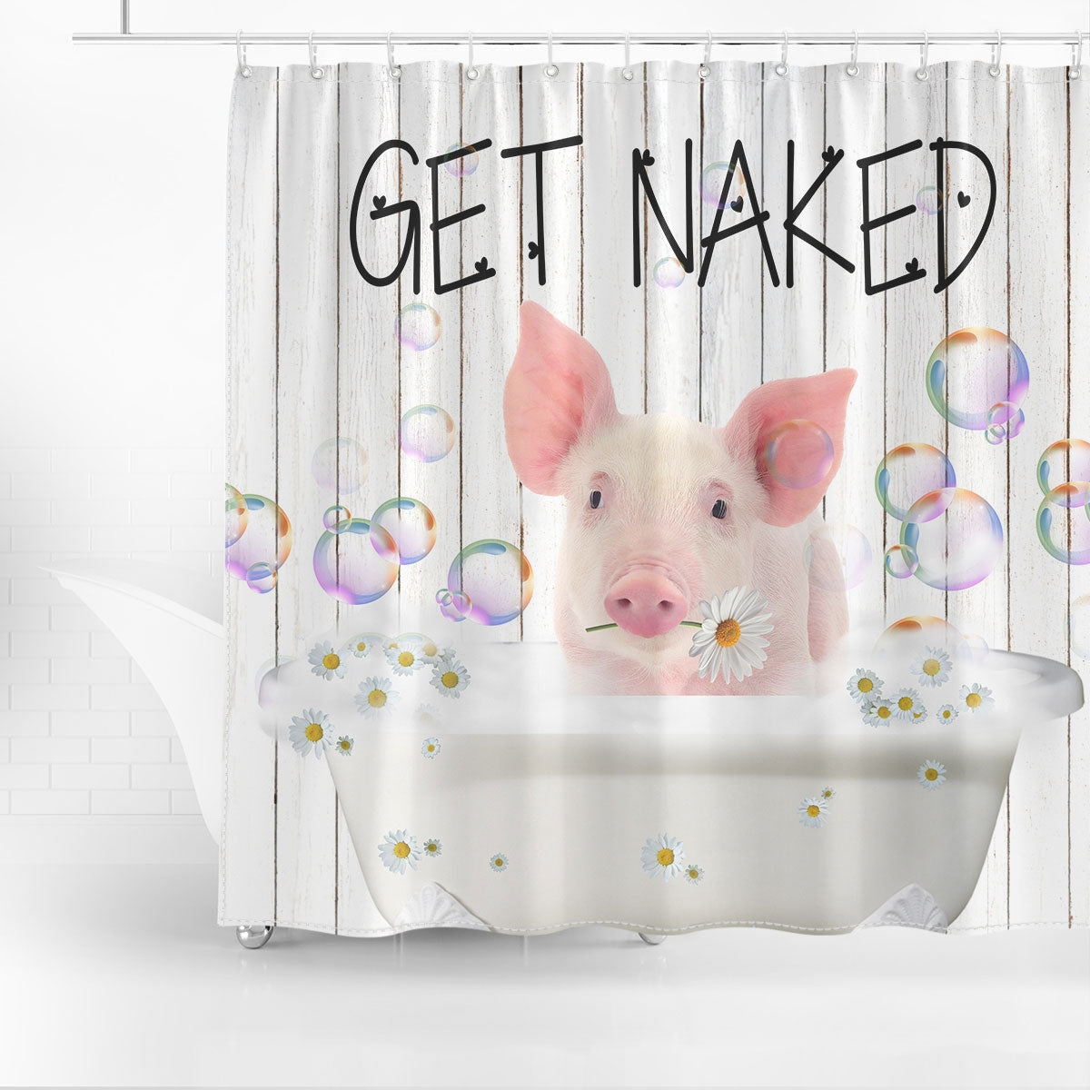 Pig Get Naked Daisy Shower Curtain