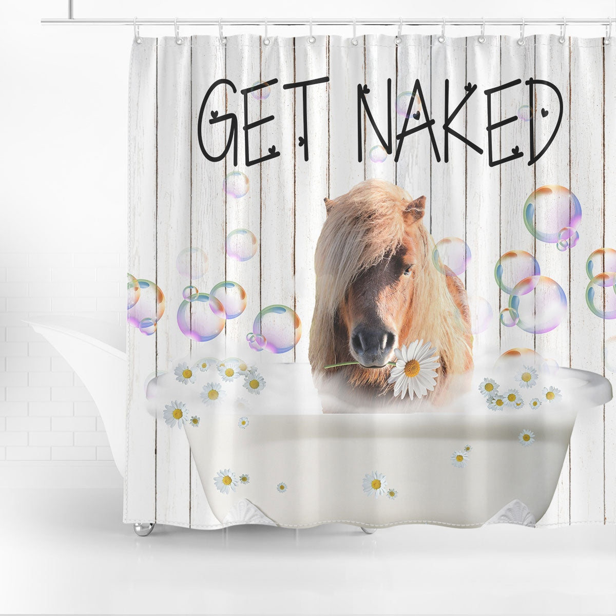 Ponies Get Naked Daisy Shower Curtain