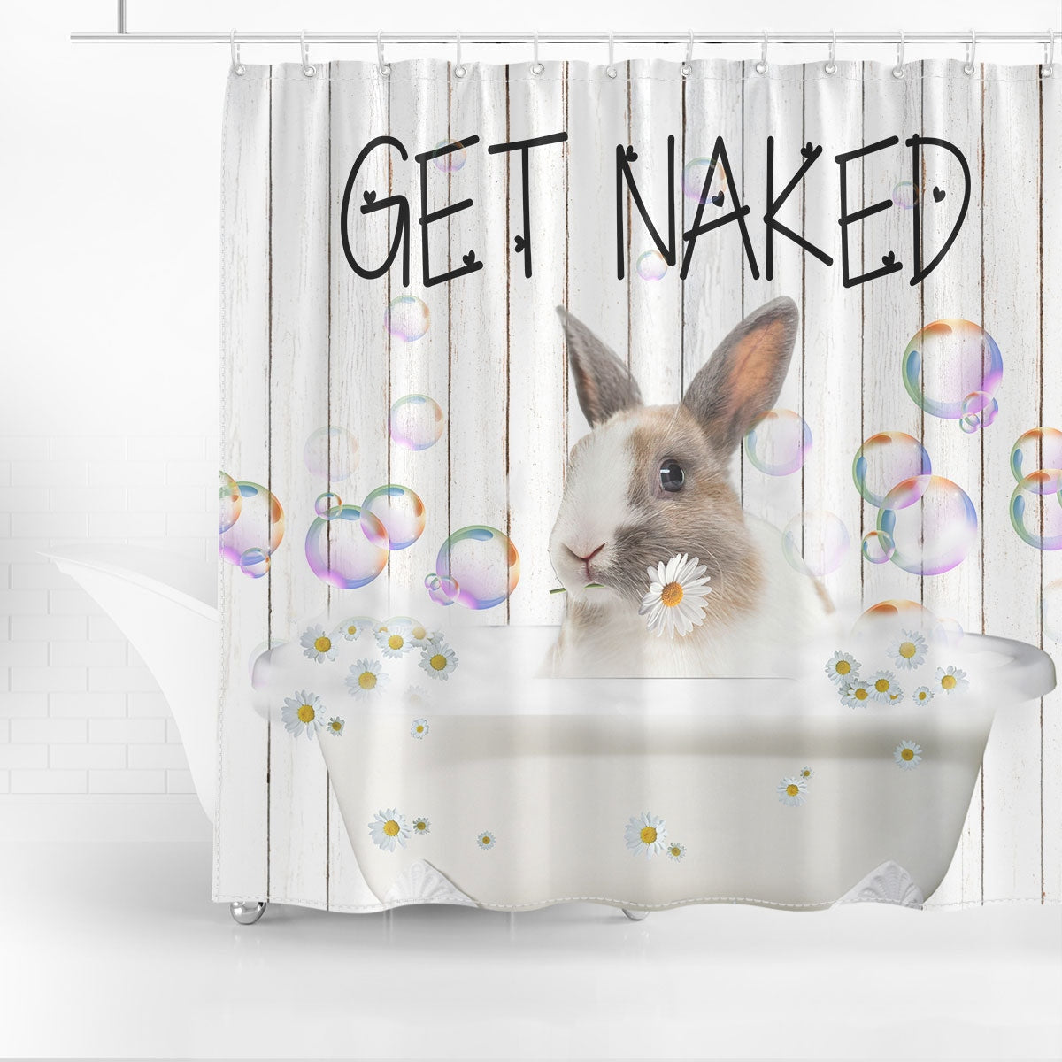 Rabbit Get Naked Daisy Shower Curtain