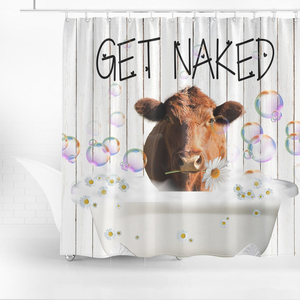 Red Angus Get Naked Daisy Shower Curtain