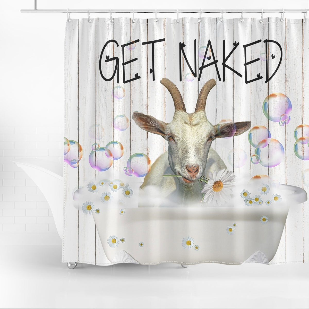 Saanen Get Naked Daisy Shower Curtain