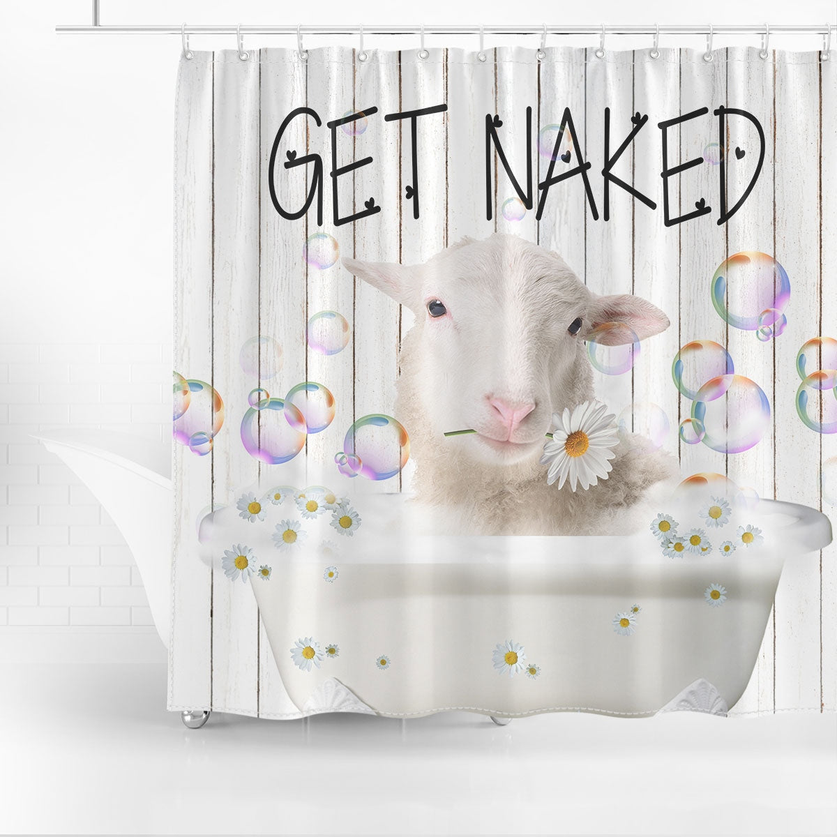 Sheep Get Naked Daisy Shower Curtain