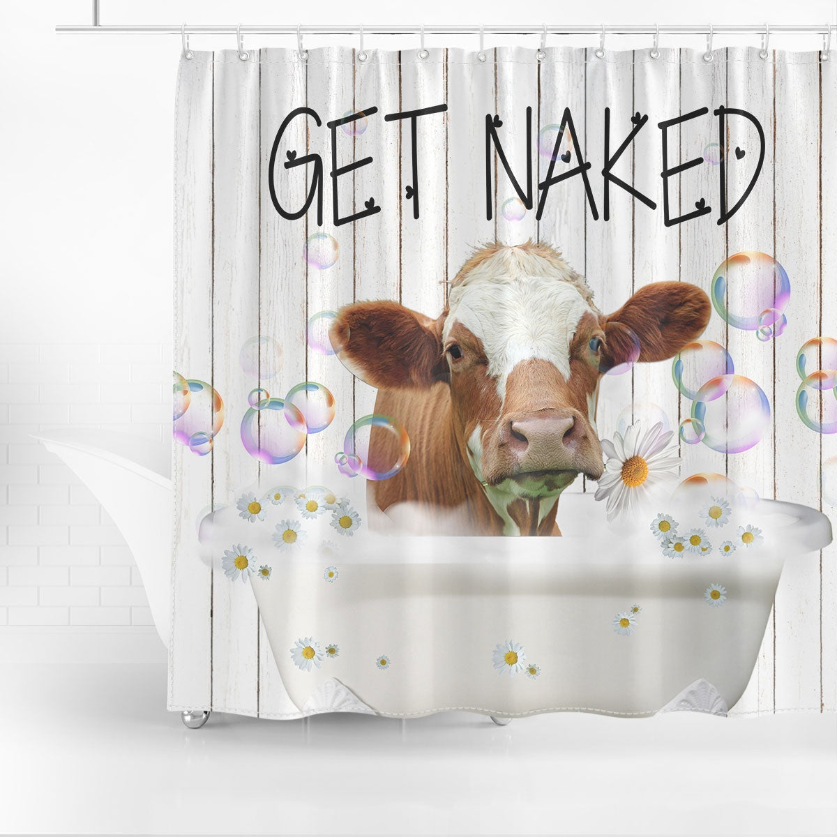 Simmental Cattle Get Naked Daisy Shower Curtain
