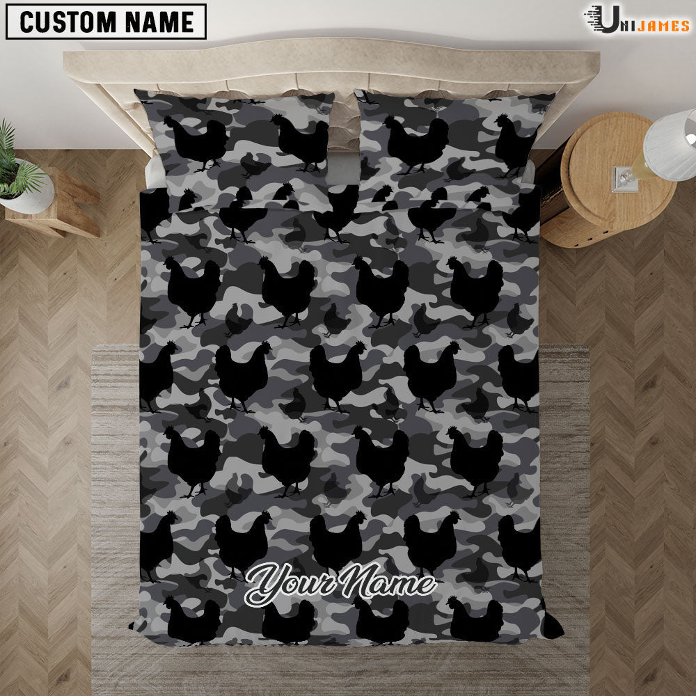 Chicken Black Camo Pattern Custom Name Bedding Set