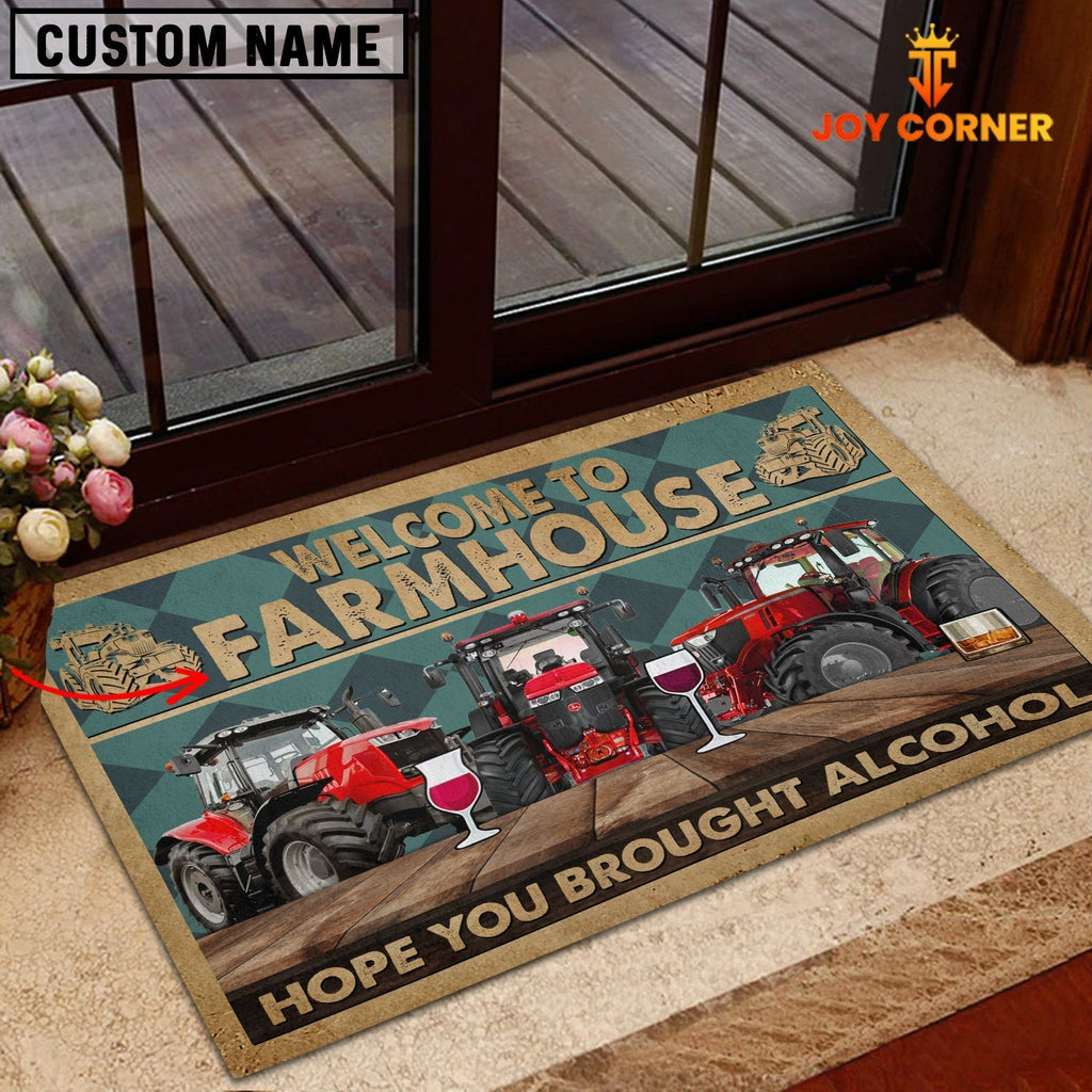 Red Tractor Hope You Bought Alcohol Custom Name Doormat