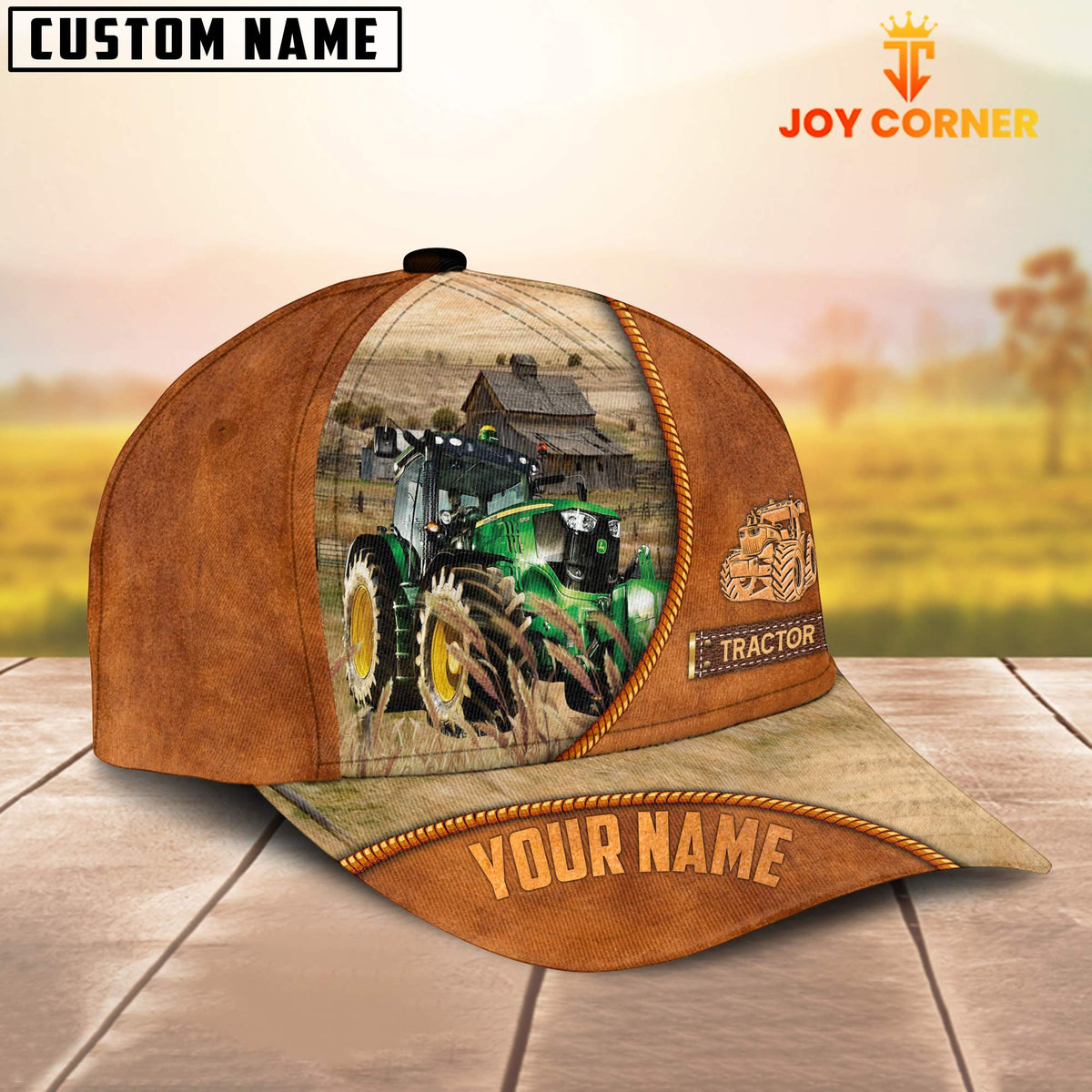 Custom Name Tractor Leather Pattern Cap TT13