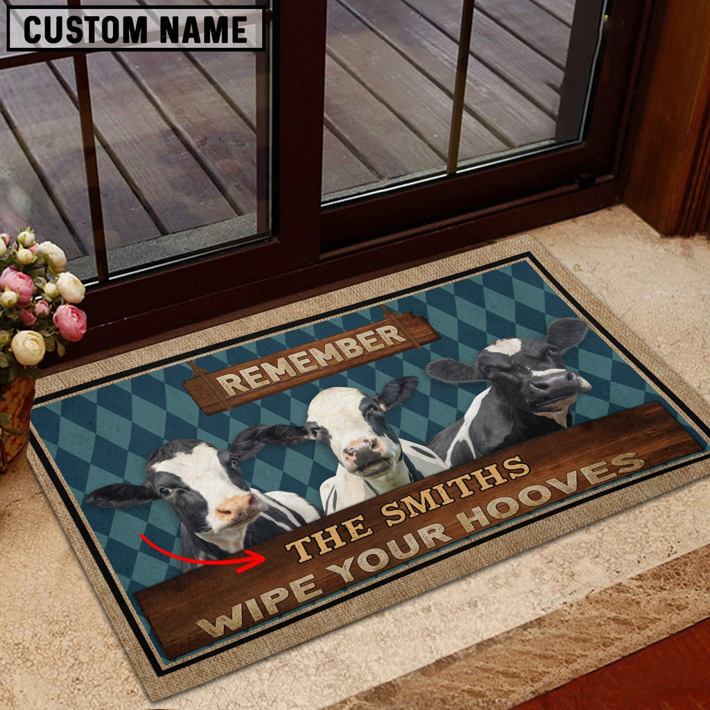 Holstein Wipe Your Hooves Custom Name Doormat
