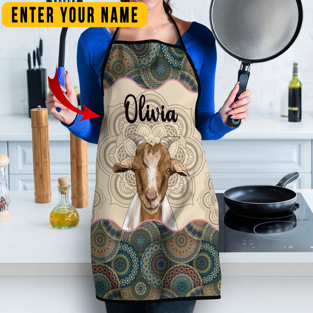 Personalized Name Mandala Pattern Goat All Over Printed 3D Apron
