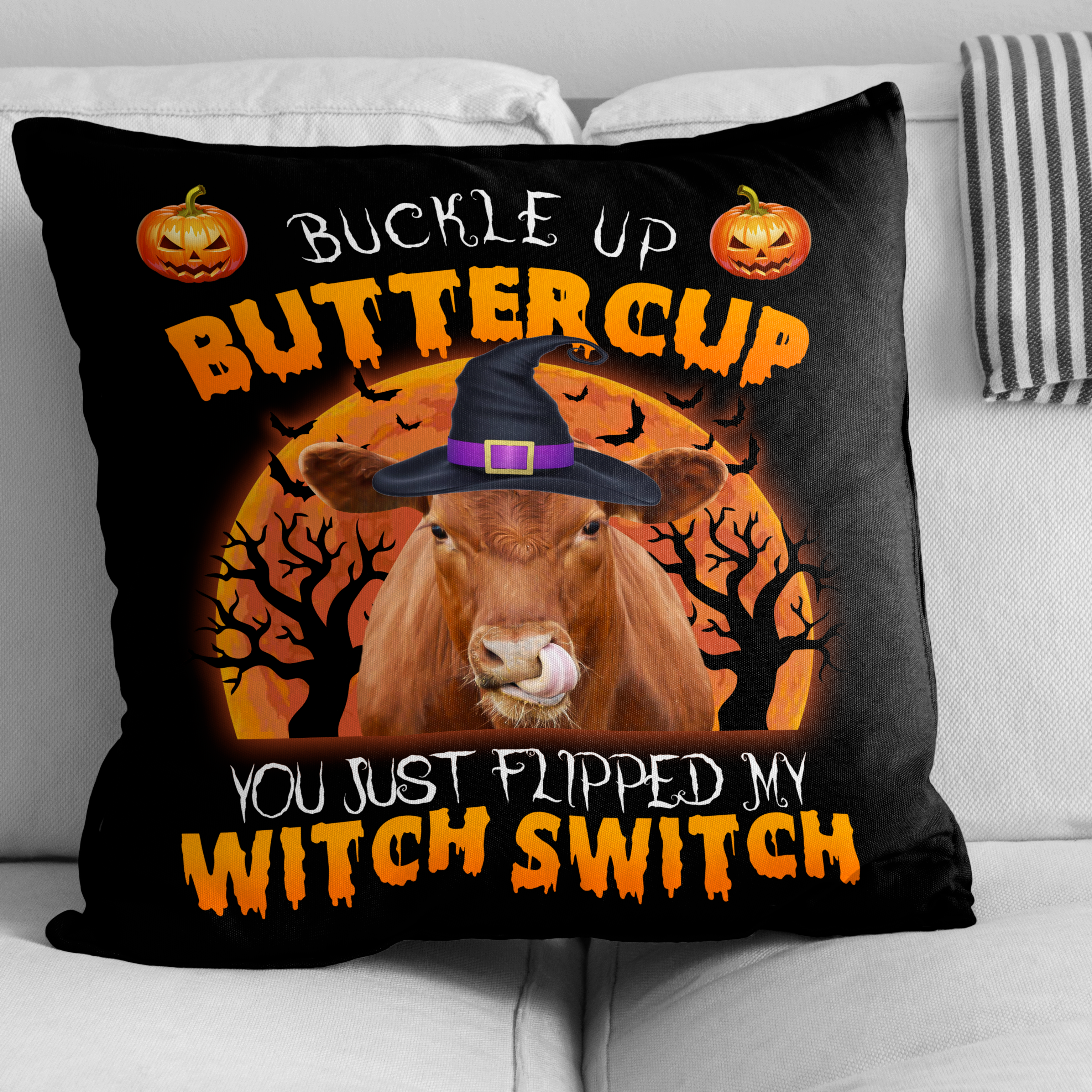 Happy Halloween Red Angus Buckle Up Butter Cup Pillow Case