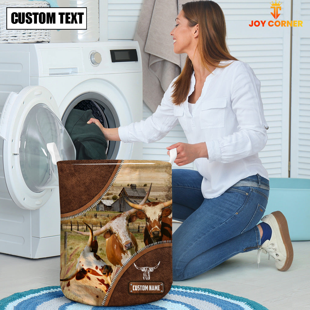 Texas Longhorn Cow Custom Name Laundry Basket