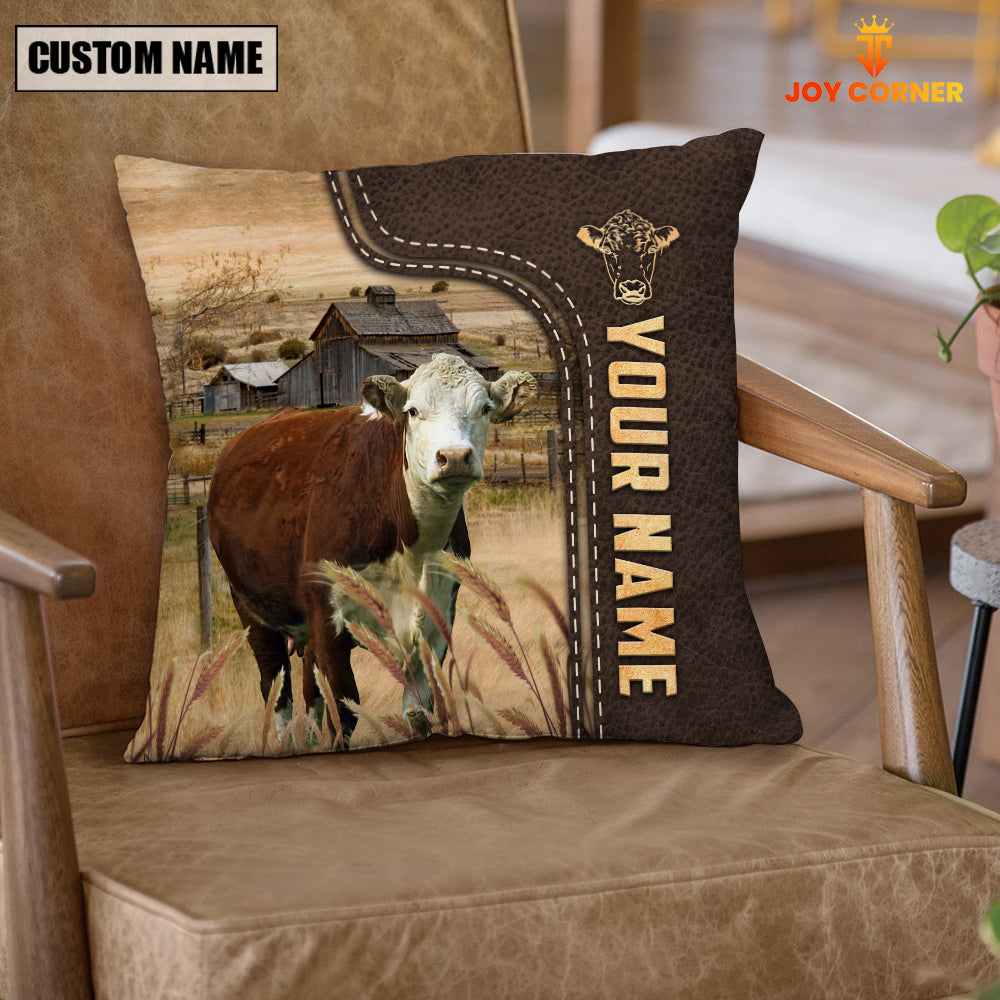 Hereford Custom Name Leather Pattern Pillow Case