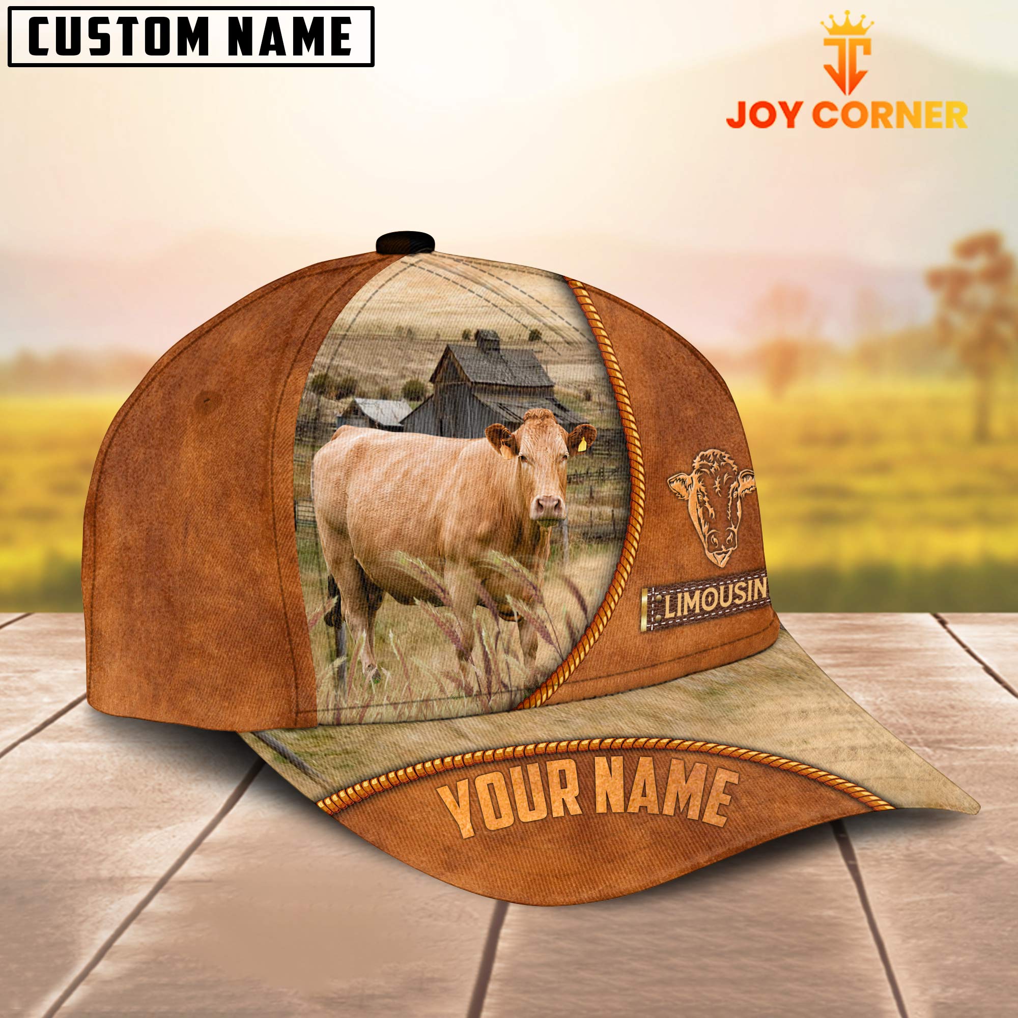Custom Name Limousin Leather Pattern Cap