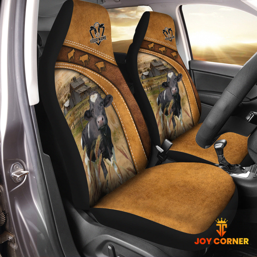 Holstein Pattern Customized Name 3D Car Seat Cover Set (2PCS)
