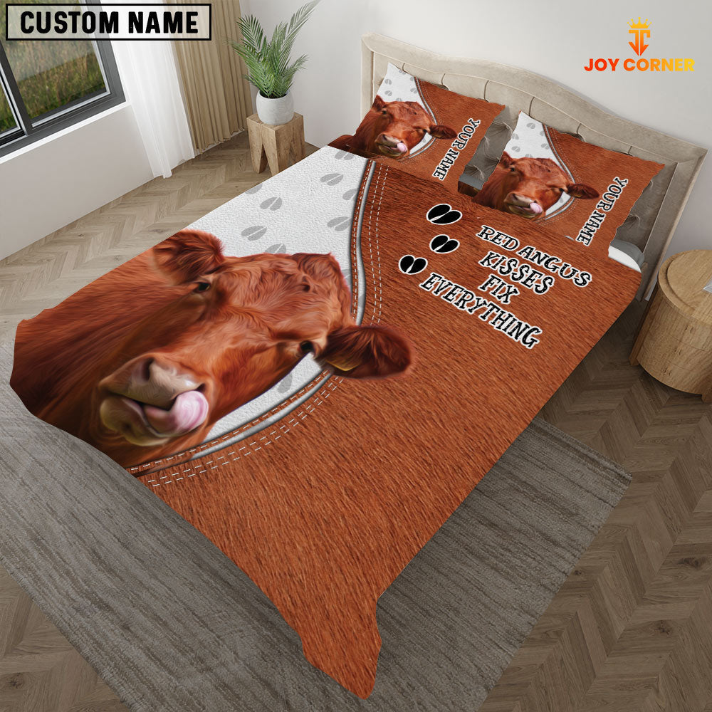 Red Angus Kisses Fix Everything Custom Name Bedding Set