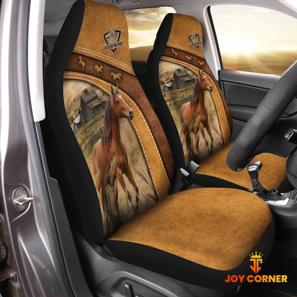 Horse Pattern Customized Name 3D Car Seat Cover Set (2PCS)