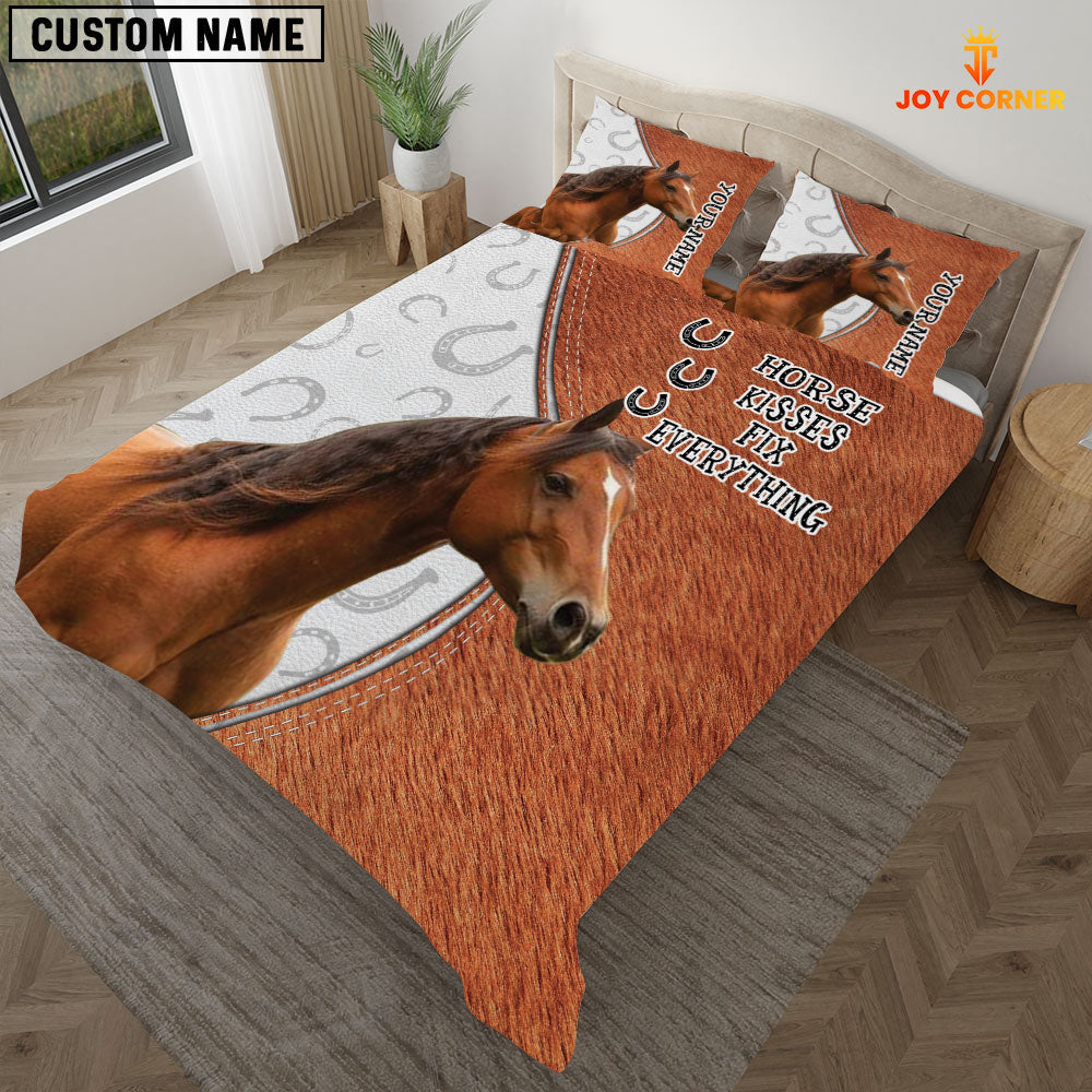 Brown Horse Kisses Fix Everything Custom Name Bedding Set