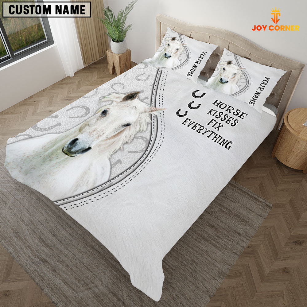White Horse Kisses Fix Everything Custom Name Bedding Set