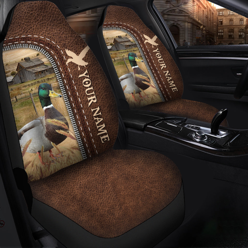 Mallard Ducks Personalized Name Leather Pattern Car Seat Covers Universal Fit (2Pcs)