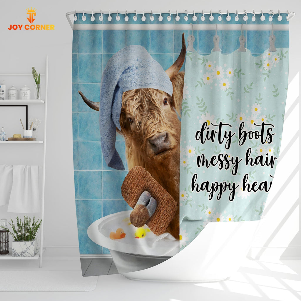 Highland Dirty Boots, Messy Hair, Happy Heart  3D Shower Curtain