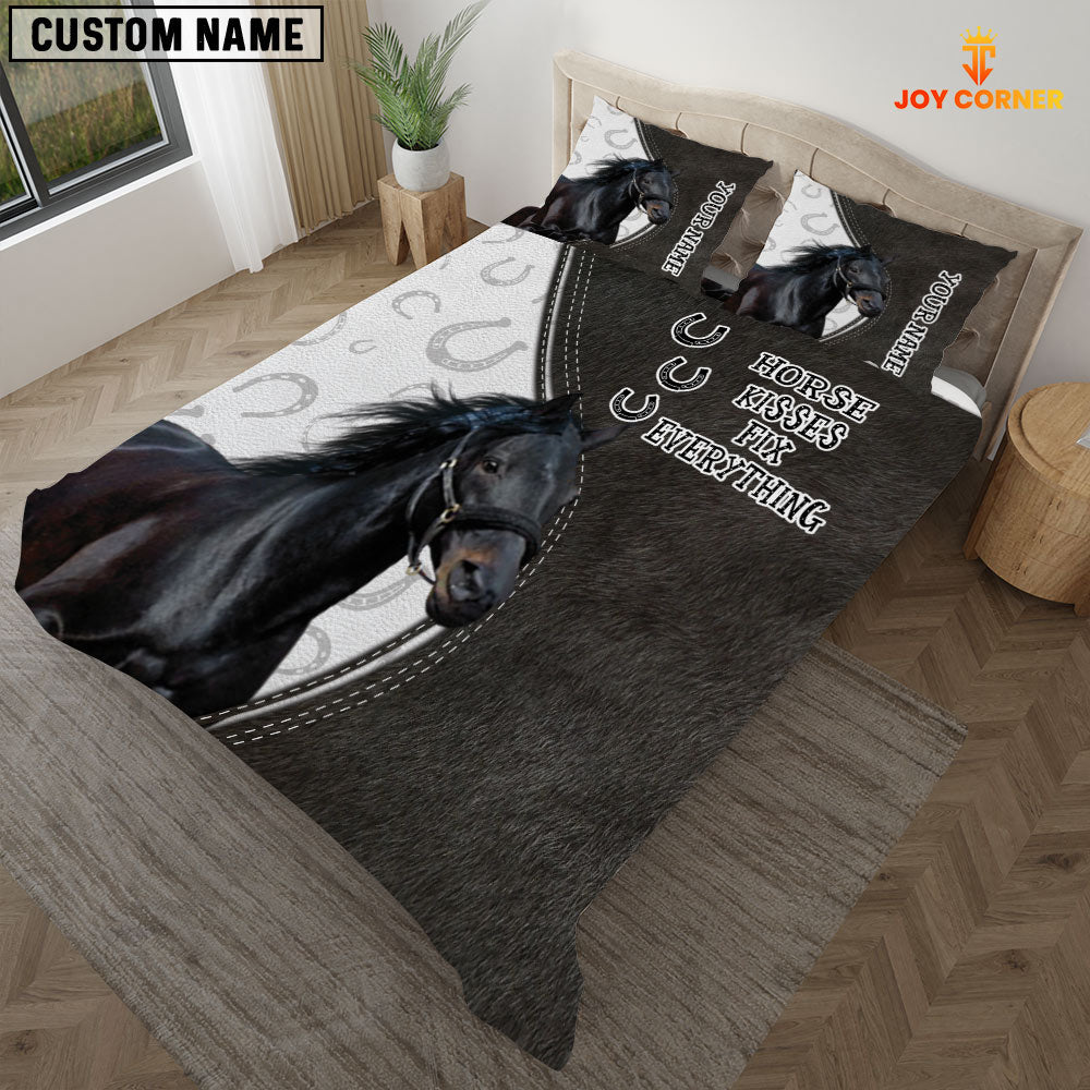 Black Horse Kisses Fix Everything Custom Name Bedding Set