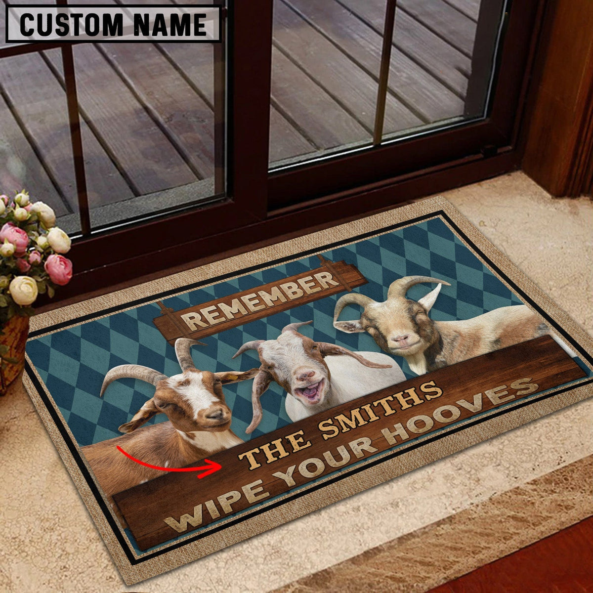 Goat Wipe Your Hooves Custom Name Doormat