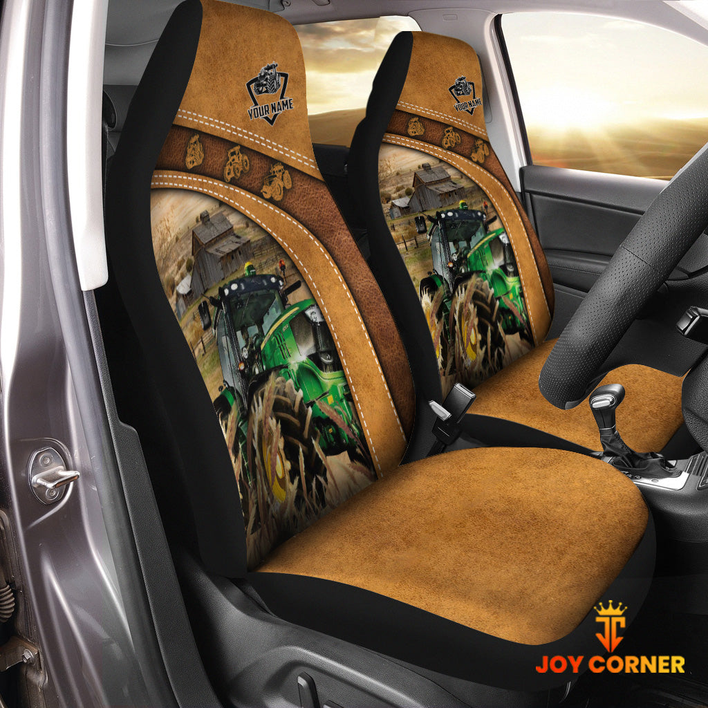 Tractor Pattern Customized Name 3D Car Seat Cover Set (2PCS)