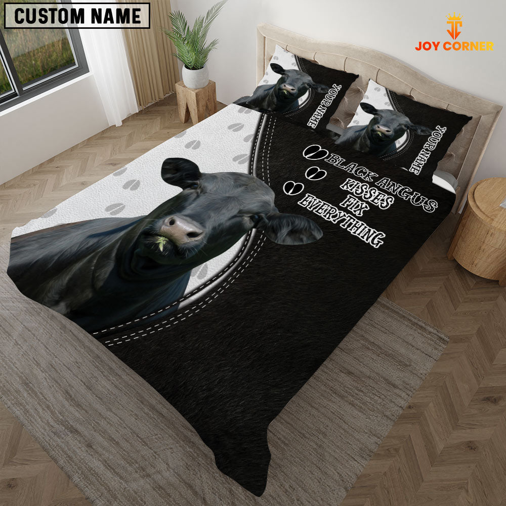 Black Angus Kisses Fix Everything Custom Name Bedding Set
