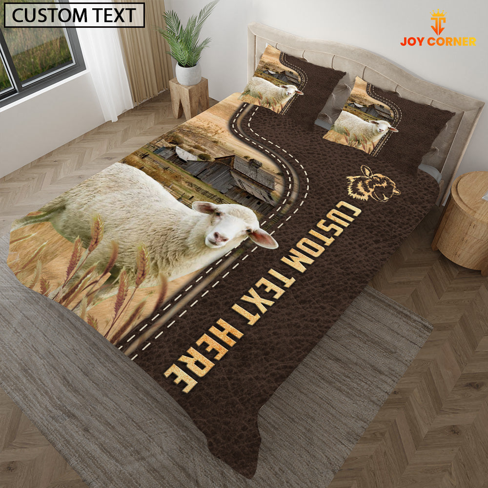 Sheep Custom Text Leather Pattern Bedding Set