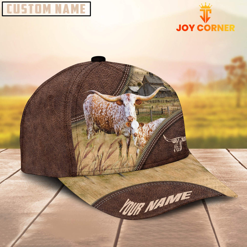 Texas Longhorn On The Farm Customized Name 3D Brown Cap