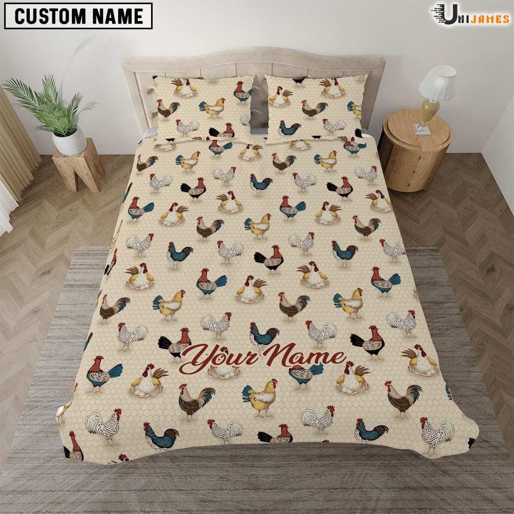 Chicken Brown Pattern Custom Name Bedding Set
